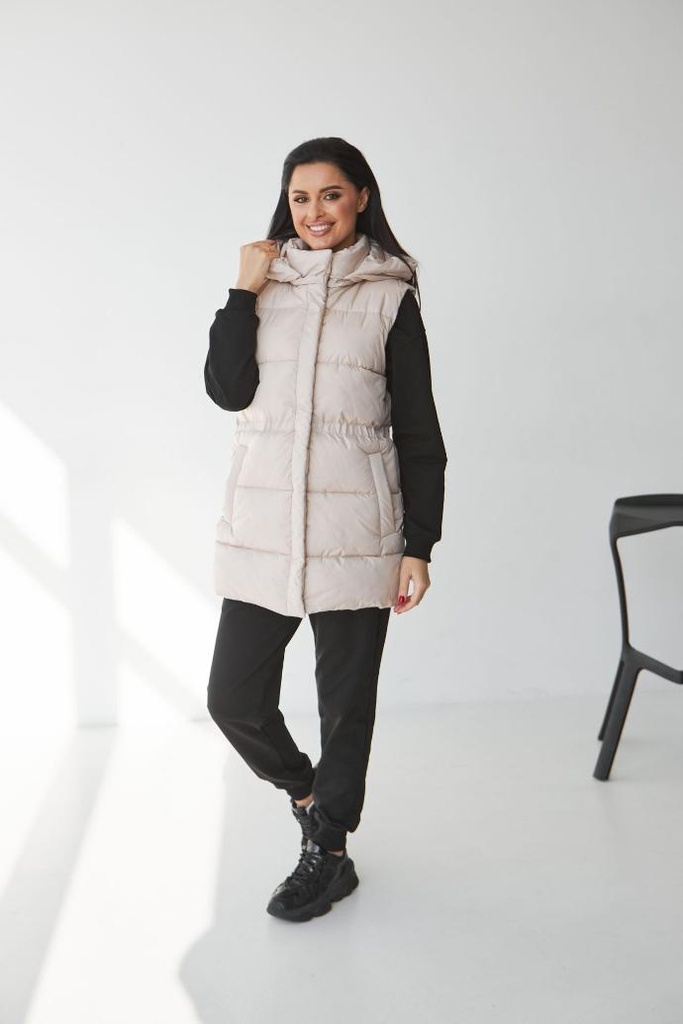 Long vest with a drawstring and hood