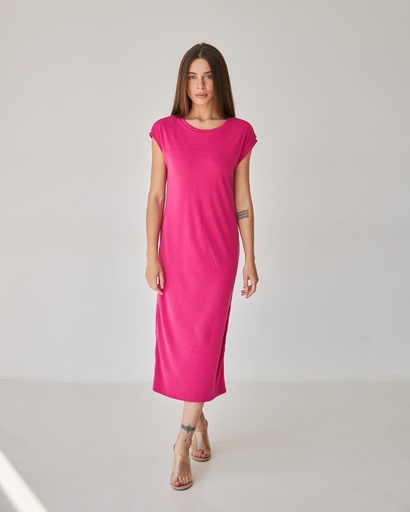 Straight dress with slits in ribbed knit